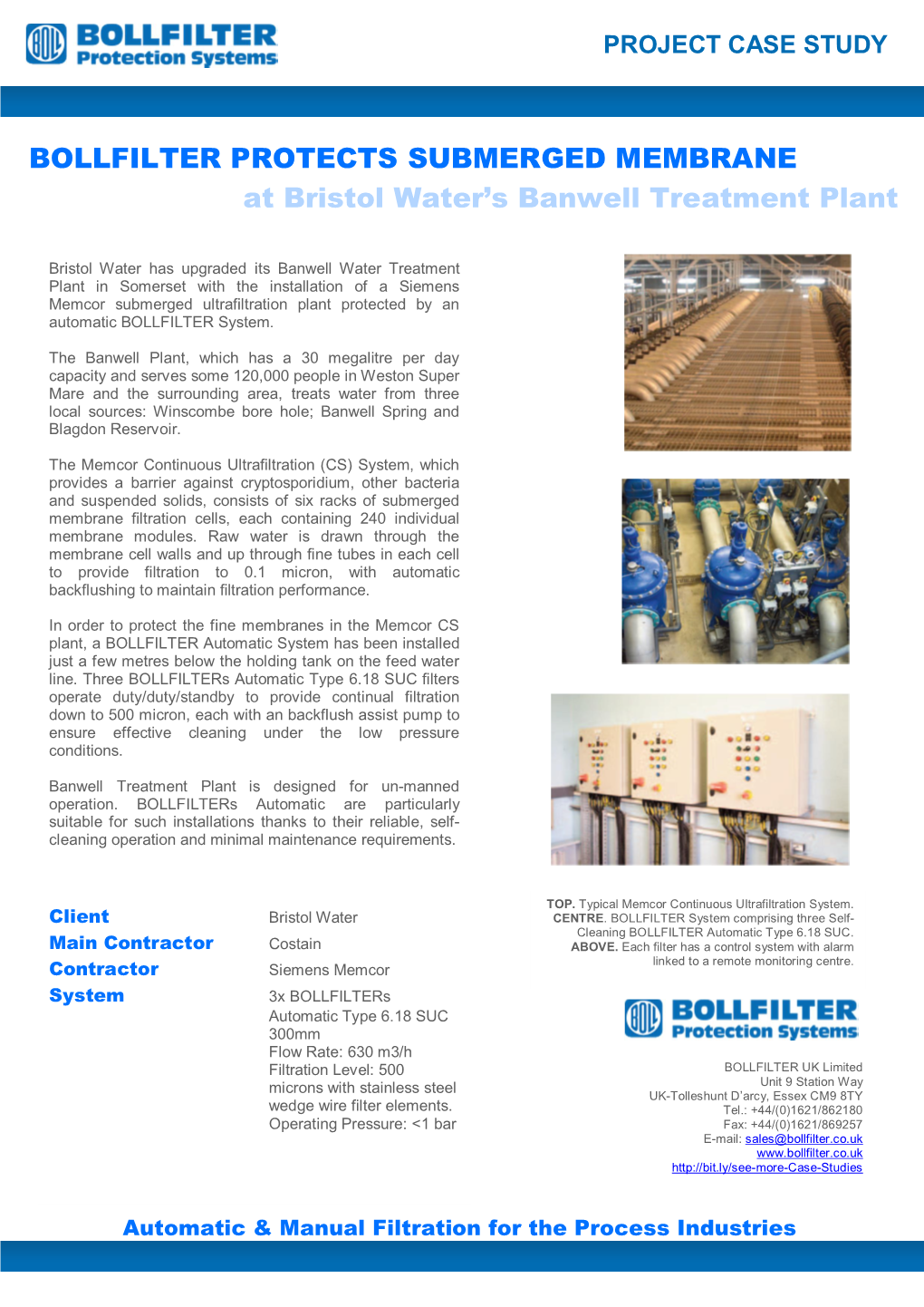 BOLLFILTER PROTECTS SUBMERGED MEMBRANE at Bristol Water’S Banwell Treatment Plant