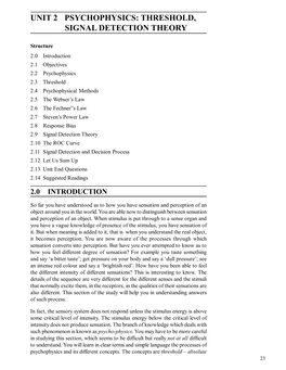 Unit 2 Psychophysics: Threshold, Signal