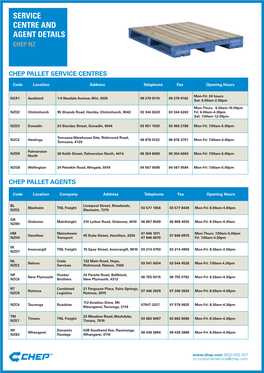 Service Centre and Agent Details Chep Nz