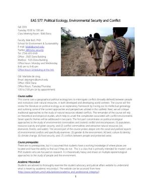 EAS 577: Political Ecology, Environmental Security and Conflict