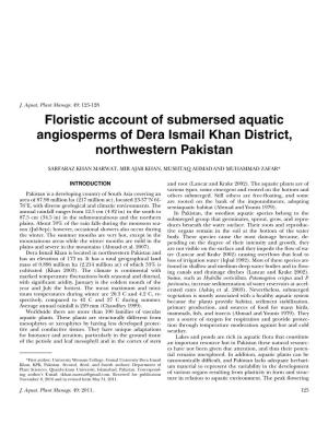 Floristic Account of Submersed Aquatic Angiosperms of Dera Ismail Khan District, Northwestern Pakistan
