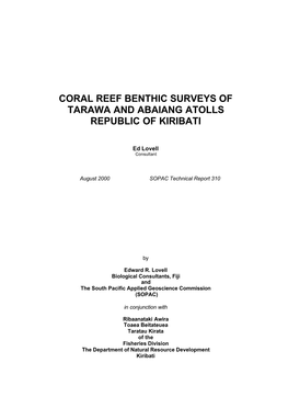 Coral Reef Benthic Surveys of Tarawa and Abaiang Atolls Republic of Kiribati