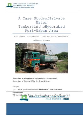 A Case Studyofprivate Water Tankersinthehyderabad Peri-Urban Area