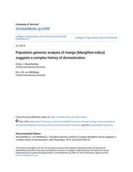 Population Genomic Analysis of Mango (Mangifera Indica) Suggests a Complex History of Domestication