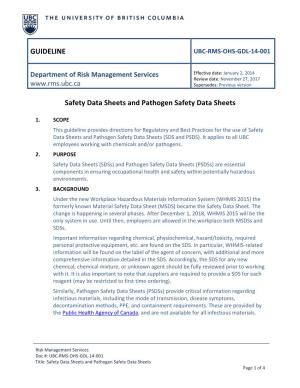 GUIDELINE Safety Data Sheets and Pathogen Safety Data Sheets