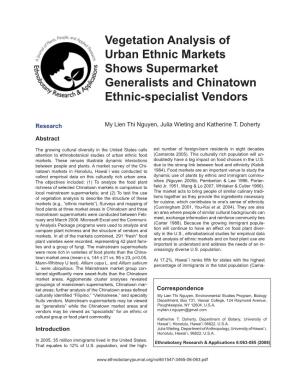 Vegetation Analysis of Urban Ethnic Markets Shows Supermarket Generalists and Chinatown Ethnic-Specialist Vendors