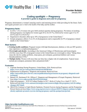 Coding Spotlight — Pregnancy a Provider’S Guide to Diagnose and Code for Pregnancy