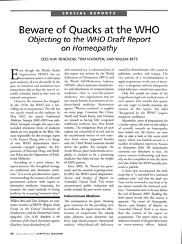 Beware of Quacks at the WHO Objecting to the WHO Draft Report on Homeopathy