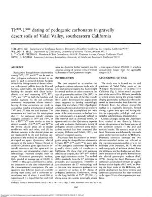 Th230-U234 Dating of Pedogenic Carbonates in Gravelly Desert Soils of Vidal Valley, Southeastern California