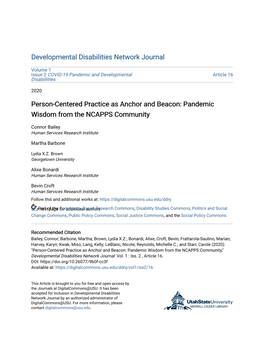 Person-Centered Practice As Anchor and Beacon: Pandemic Wisdom from the NCAPPS Community