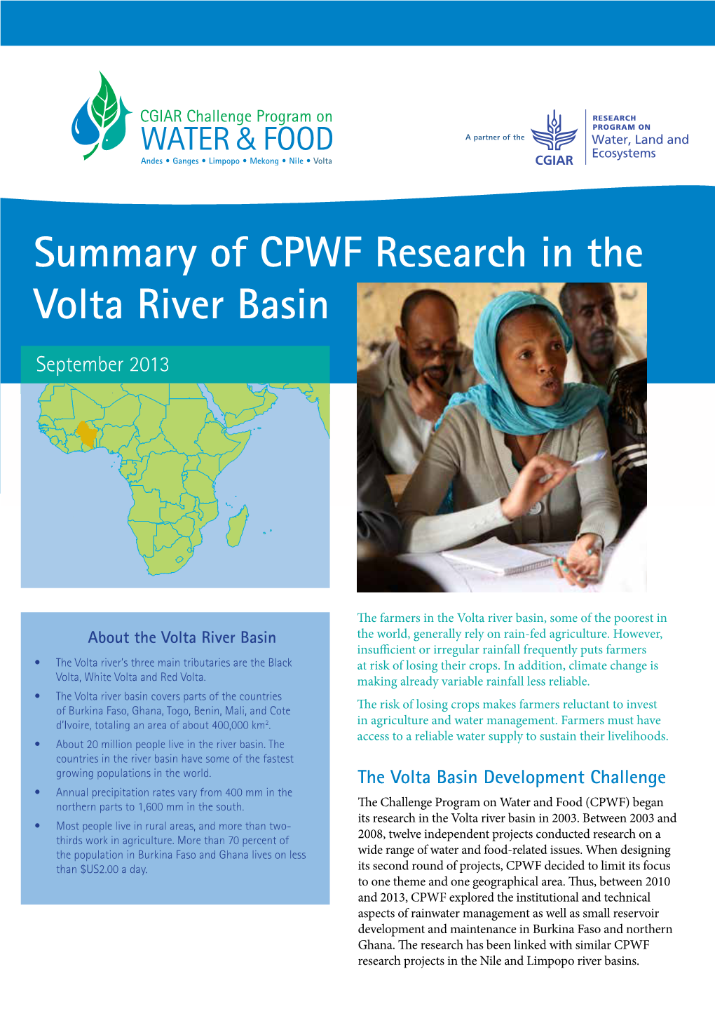 Summary of CPWF Research in the Volta River Basin