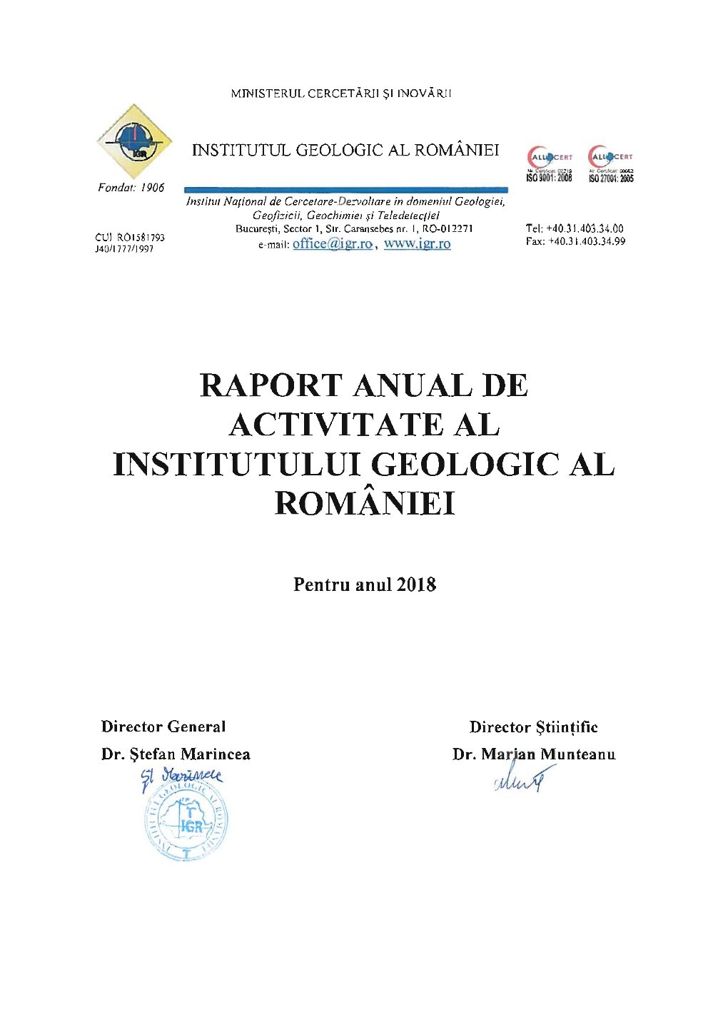 Raport De Activitate IGR 2018