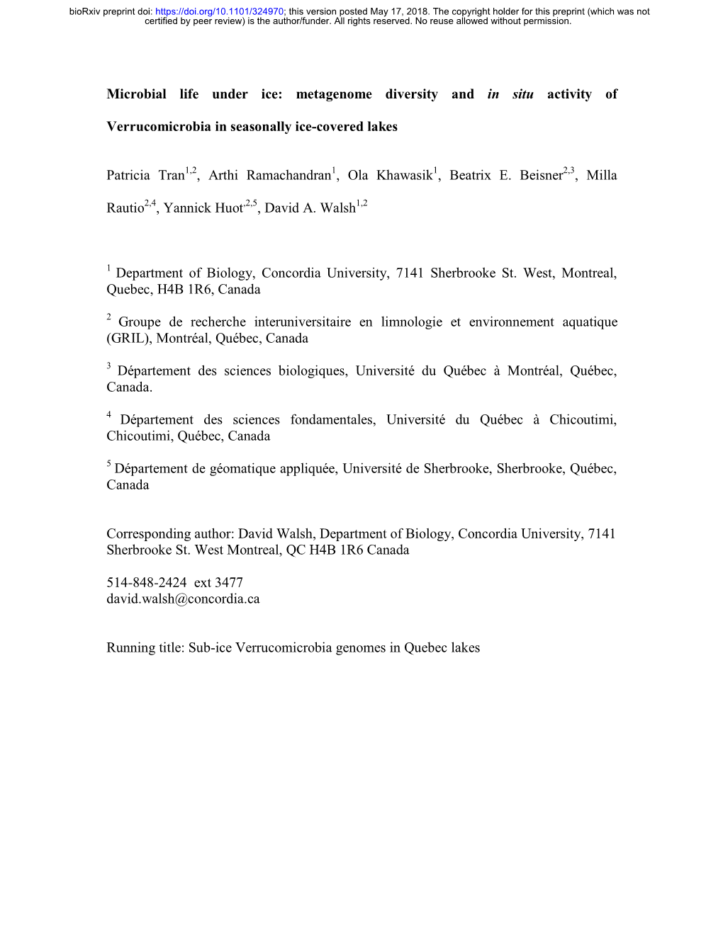 Microbial Life Under Ice: Metagenome Diversity and in Situ Activity of Verrucomicrobia in Seasonally Ice-Covered Lakes Patricia