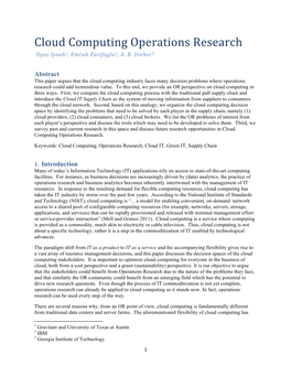 Cloud Computing Operations Research Ilyas Iyoob1, Emrah Zarifoglu2, A