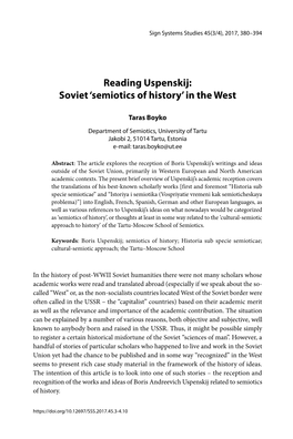 Reading Uspenskij: Soviet 'Semiotics of History'