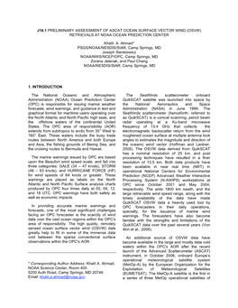 J16.1 Preliminary Assessment of Ascat Ocean Surface Vector Wind (Osvw) Retrievals at Noaa Ocean Prediction Center