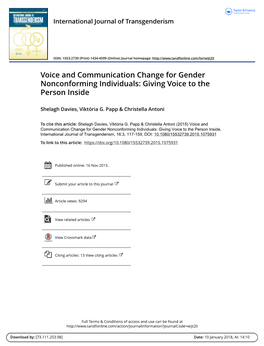 Voice and Communication Change for Gender Nonconforming Individuals: Giving Voice to the Person Inside