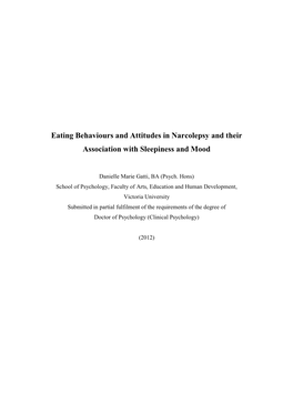 Eating Behaviours and Attitudes in Narcolepsy and Their Association with Sleepiness and Mood