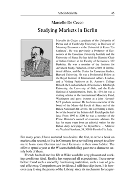 Studying Markets in Berlin