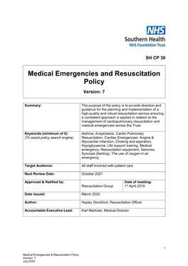 Medical Emergencies and Resuscitation Policy Version: 7