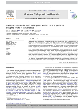 Phylogeography of the Sand Dollar Genus Mellita: Cryptic Speciation Along the Coasts of the Americas ⇑ Simon E