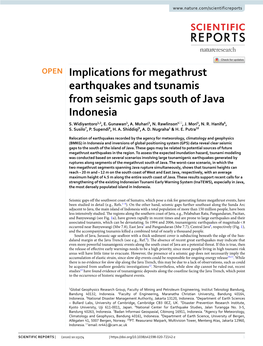 Implications for Megathrust Earthquakes and Tsunamis from Seismic Gaps South of Java Indonesia S
