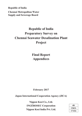 Republic of India Preparatory Survey on Chennai Seawater Desalination Plant Project