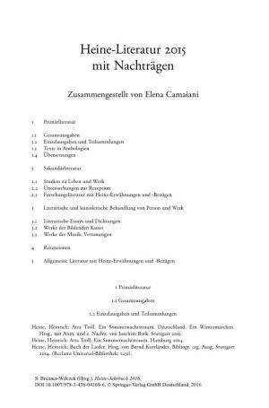 Heine-Jahrbuch 2016, DOI 10.1007/978-3-476-04369-6, © Springer-Verlag Gmbh Deutschland, 2016 250 Heine-Literatur 2015 Mit Nachträgen