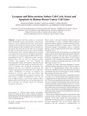 Lycopene and Beta-Carotene Induce Cell-Cycle Arrest and Apoptosis in Human Breast Cancer Cell Lines
