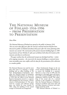The National Museum of Finland 1916- 1996 - from Preservation to Presentation