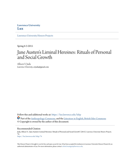 Jane Austen's Liminal Heroines: Rituals of Personal and Social Growth Allison V