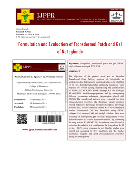 Formulation and Evaluation of Transdermal Patch and Gel of Nateglinide