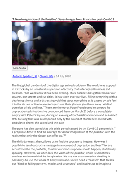 'A New Imagination of the Possible': Seven Images from Francis for Post