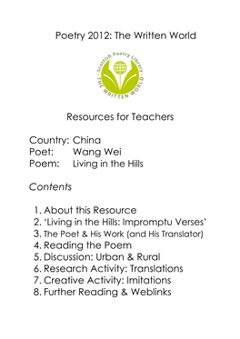 China Poet: Wang Wei Poem: Living in the Hills