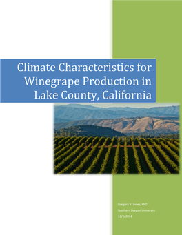 Climate Characteristics for Winegrape Production in Lake County, California