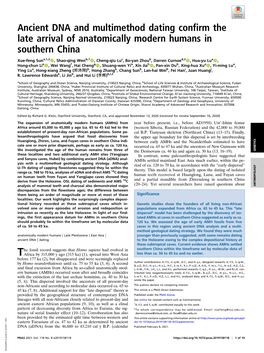 Ancient DNA and Multimethod Dating Confirm the Late Arrival of Anatomically Modern Humans in Southern China