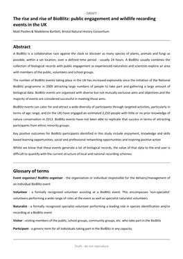 Public Engagement and Wildlife Recording Events in the UK Matt Postles & Madeleine Bartlett, Bristol Natural History Consortium