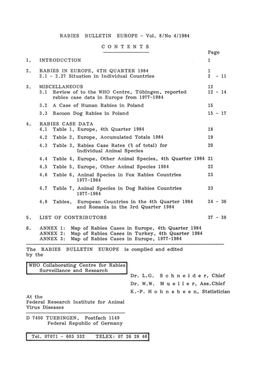 Vol. 8/No 4/1984 1. INTRODUCTION 2. RABIES in EUROPE, 4TH QUARTER 1984 2 .1