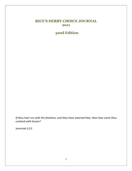 RICE's DERBY CHOICE JOURNAL 2011 32Nd Edition