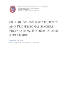 Nordic Songs for Students and Professional Singers: Preparation, Resources, and Repertoire
