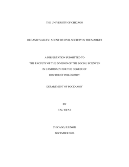 The University of Chicago Organic Valley: Agent of Civil Society in the Market a Dissertation Submitted to the Faculty of the Di