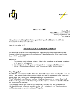 PRESS RELEASE Marina Modi Public &Media Relations Officer Marina@Defyhatenow.Net 0955950026 #Defyhatenow: Mobilizing Civic A