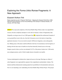 Exploring the Forma Urbis Romae Fragments: a New Approach