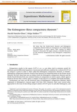 The Kolmogorov–Riesz Compactness Theorem$
