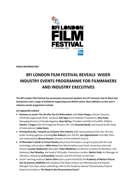 Bfi London Film Festival Reveals Wider Industry Events Programme for Filmmakers and Industry Executives