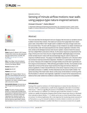 Sensing of Minute Airflow Motions Near Walls Using Pappus-Type Nature-Inspired Sensors