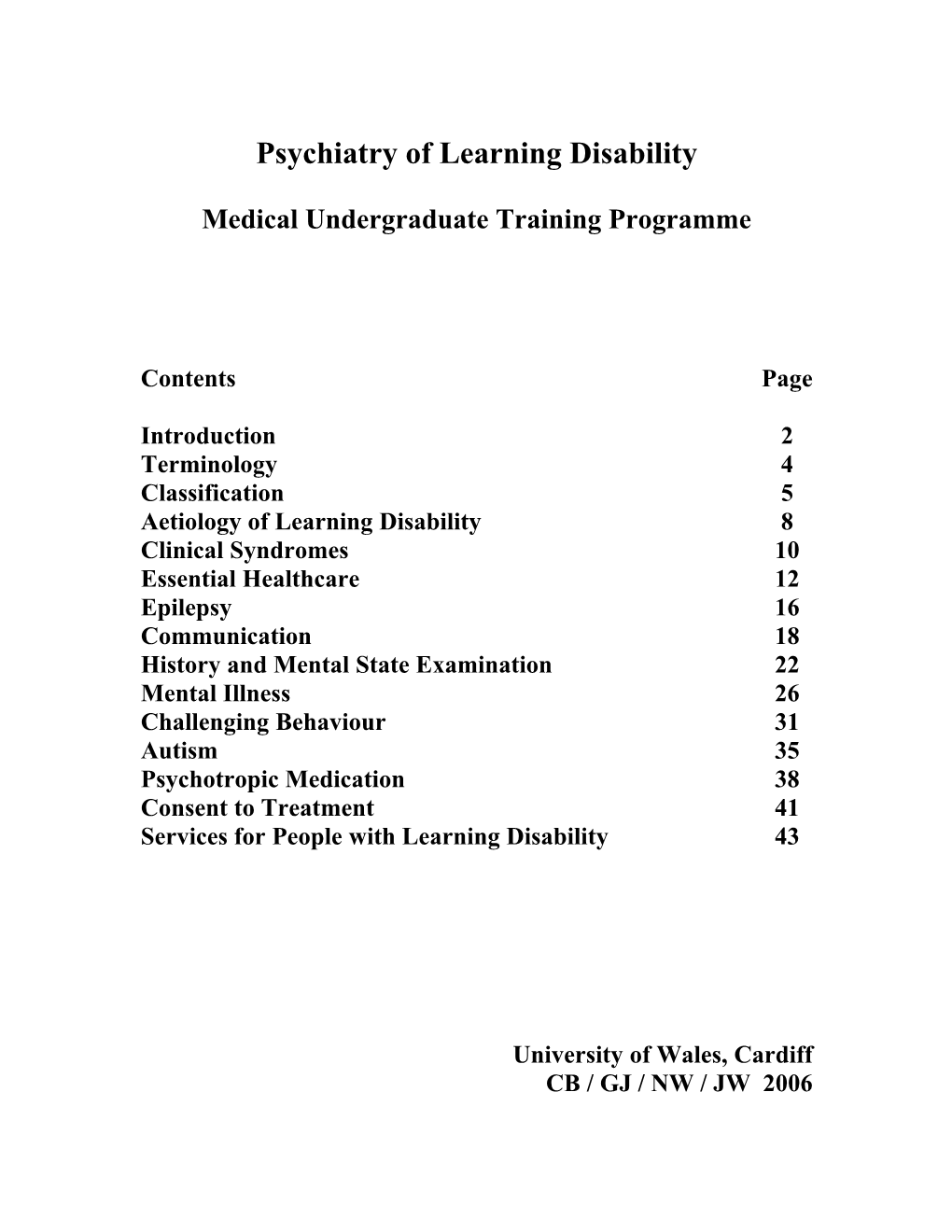 Psychiatry of Learning Disability