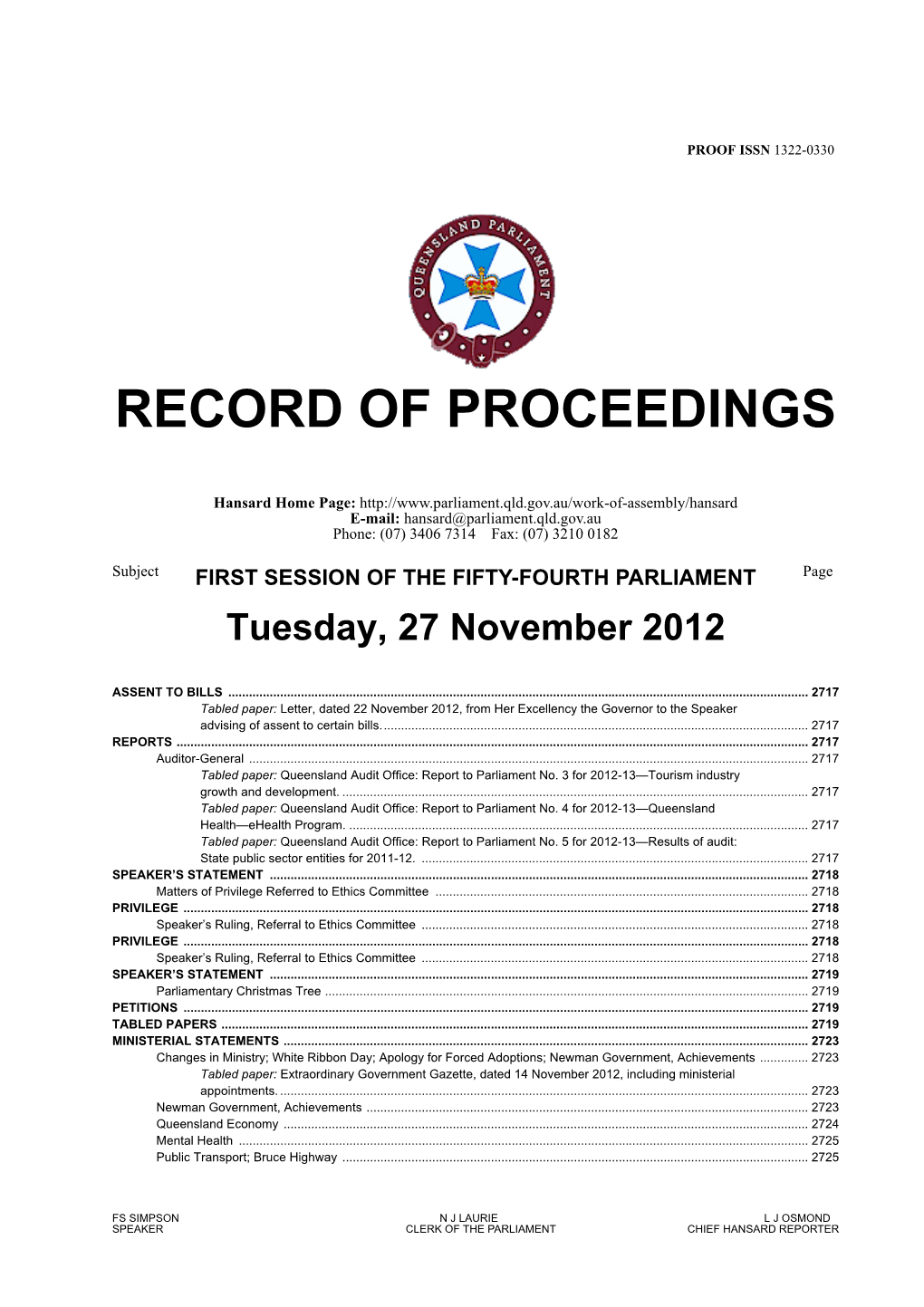 Record of Proceedings