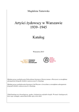 Artyści Żydowscy W Warszawie 1939–1945 Katalog