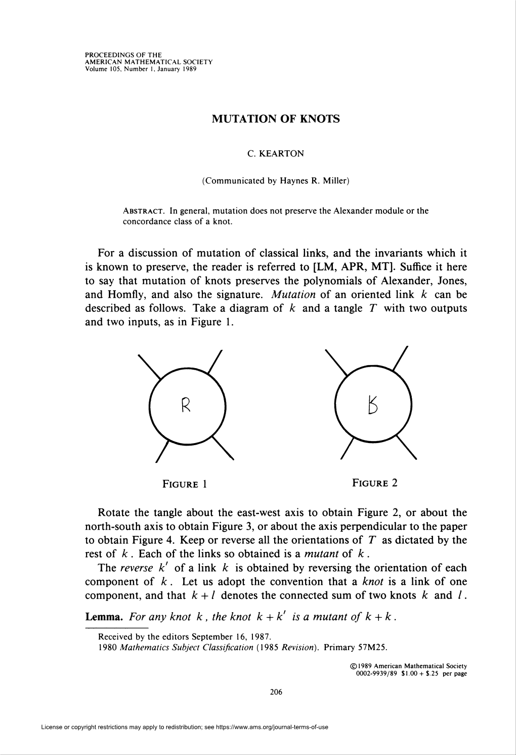 MUTATION of KNOTS Figure 1 Figure 2